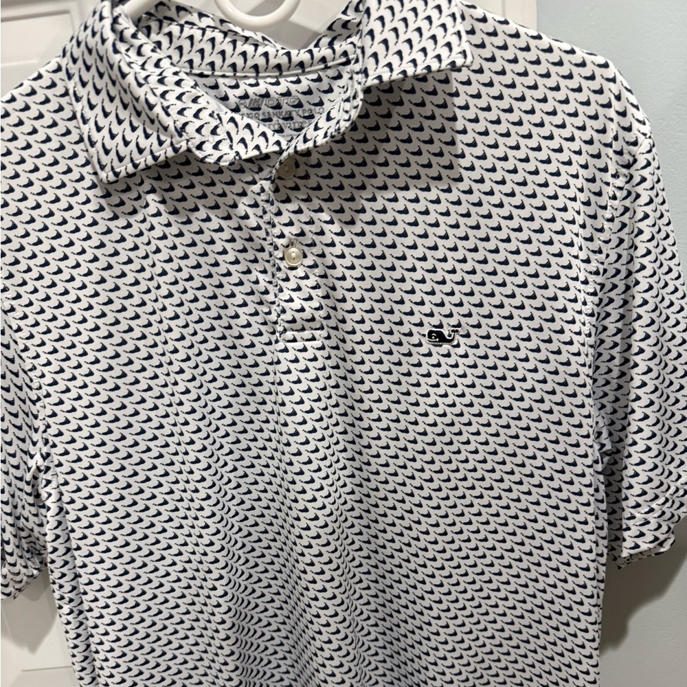 Vineyard Vines White and Navy Printed Polo Shirt